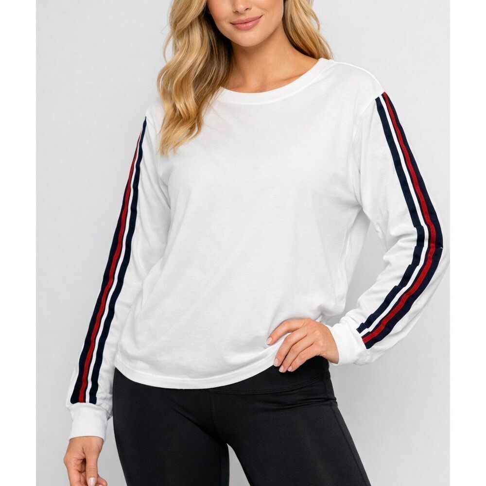 Z Supply white striped arm crewneck long sleeve size M